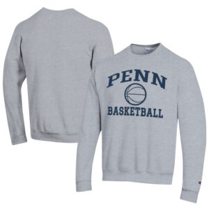 Men's Champion  Gray Pennsylvania Quakers Icon Logo Basketball Eco Powerblend Pullover Sweatshirt