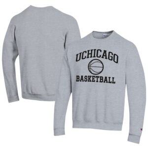 Men's Champion  Gray UChicago Maroons Icon Logo Basketball Eco Powerblend Pullover Sweatshirt
