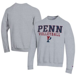 Men's Champion  Gray Pennsylvania Quakers Stacked Logo Volleyball Eco Powerblend Pullover Sweatshirt