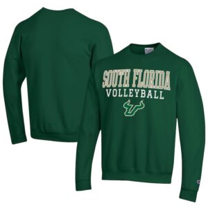 Men's Champion  Green South Florida Bulls Stacked Logo Volleyball Eco Powerblend Pullover Sweatshirt