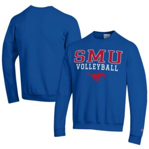 Men's Champion  Royal SMU Mustangs Stacked Logo Volleyball Eco Powerblend Pullover Sweatshirt