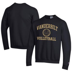 Men's Champion  Black Vanderbilt Commodores Icon Logo Volleyball Eco Powerblend Pullover Sweatshirt