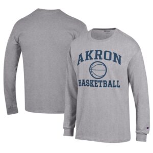 Men's Champion  Gray Akron Zips Icon Logo Basketball Jersey Long Sleeve T-Shirt