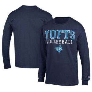 Men's Champion  Navy Tufts University Jumbos Stacked Logo Volleyball Jersey Long Sleeve T-Shirt