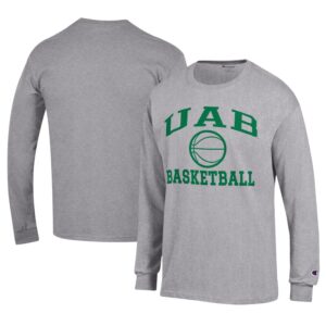 Men's Champion  Gray UAB Blazers Icon Logo Basketball Jersey Long Sleeve T-Shirt
