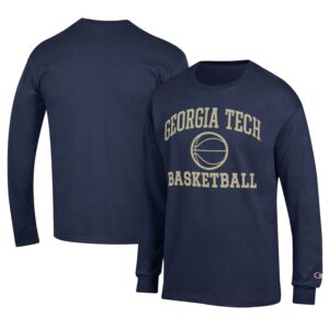 Men's Champion  Navy Georgia Tech Yellow Jackets Icon Logo Basketball Jersey Long Sleeve T-Shirt