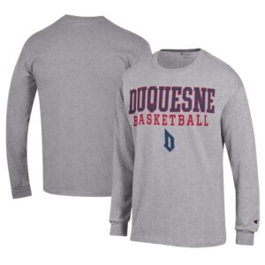 Men's Champion  Gray Duquesne Dukes Icon Logo Basketball Jersey Long Sleeve T-Shirt