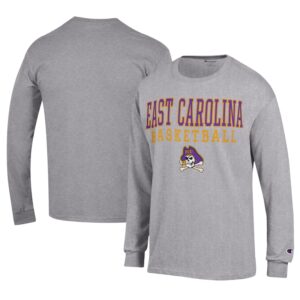 Men's Champion  Gray ECU Pirates Icon Logo Basketball Jersey Long Sleeve T-Shirt