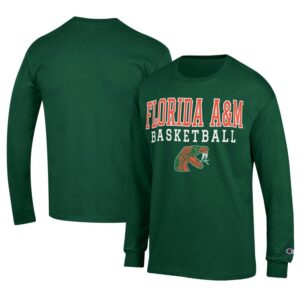 Men's Champion  Green Florida A&M Rattlers Icon Logo Basketball Jersey Long Sleeve T-Shirt
