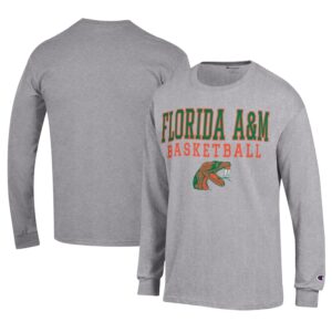 Men's Champion  Gray Florida A&M Rattlers Icon Logo Basketball Jersey Long Sleeve T-Shirt