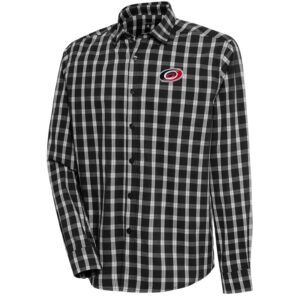 Men's Antigua  Black Carolina Hurricanes Carry Tri-Blend Button-Down Long Sleeve Shirt