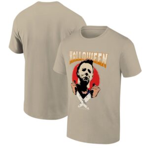 Men's Ripple Junction Michael Myers Tan/Red Halloween Double Daggers Graphic T-Shirt