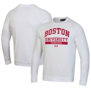 Men's Under Armour White Boston University  All Day Fleece Pullover Sweatshirt