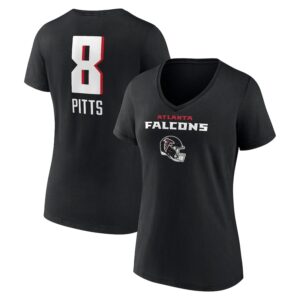 Women's Kyle Pitts Black Atlanta Falcons Team Wordmark Player Name & Number V-Neck T-Shirt