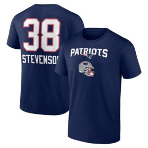 Men's Rhamondre Stevenson Navy New England Patriots Team Wordmark Player Name & Number T-Shirt