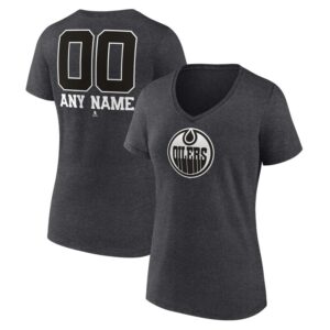 Women's Charcoal Edmonton Oilers Monochrome Personalized Name & Number V-Neck T-Shirt