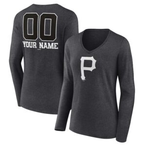 Women's Charcoal Pittsburgh Pirates Personalized Monochrome Name & Number Long Sleeve V-Neck T-Shirt