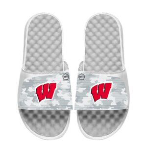 Youth ISlide White Wisconsin Badgers Camo Slide Sandals