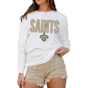 Women's Gameday Couture  White New Orleans Saints  Always Ready Drop Shoulder Long Sleeve T-Shirt