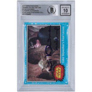 Nick Dudman Star Wars Autographed 2017 Topps Journey To The Last Jedi #25 BGS Authenticated 10 Card with "Make Up" Inscription