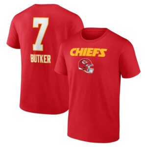 Men's Harrison Butker Red Kansas City Chiefs Wordmark Player Name & Number T-Shirt