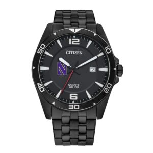 Men's  Northwestern Wildcats Quartz Black-Tone Stainless Steel Watch