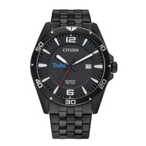 Men's  Tufts University Jumbos Quartz Black-Tone Stainless Steel Watch