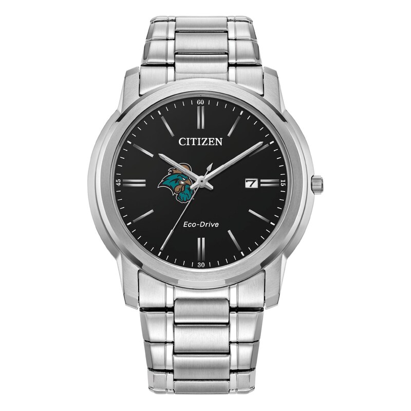 Men's Citizen Watch Silver Coastal Carolina Chanticleers Eco-Drive Black Dial Stainless Steel Watch