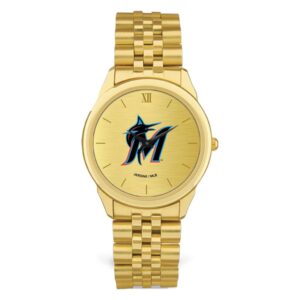 Men's  Gold Miami Marlins Rolled Link Bracelet Wristwatch