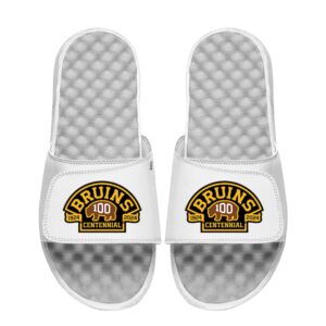 Men's ISlide White Boston Bruins Centennial Slide Sandals