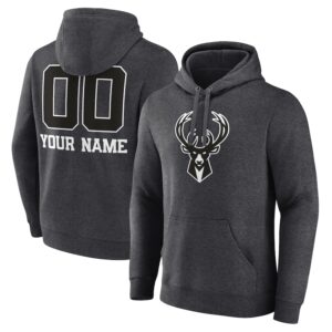 Men's Charcoal Milwaukee Bucks Personalized Name & Number Monochrome Pullover Hoodie