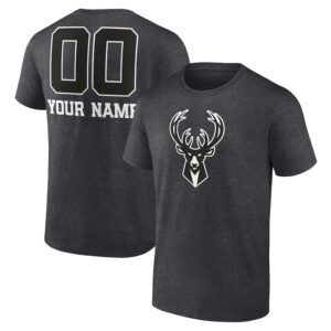 Men's Charcoal Milwaukee Bucks Personalized Name & Number Monochrome T-Shirt