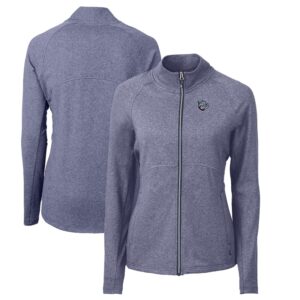 Women's Cutter & Buck Heather Navy Lehigh Valley IronPigs Adapt Eco Knit Heather Recycled Full-Zip Jacket