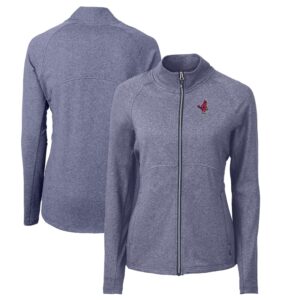Women's Cutter & Buck Heather Navy Memphis Redbirds Adapt Eco Knit Heather Recycled Full-Zip Jacket