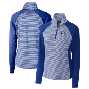 Women's Cutter & Buck  Blue Omaha Storm Chasers Forge DryTec Tonal Stripe Stretch Half-Zip Top