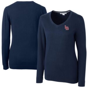 Women's Cutter & Buck  Navy Louisville Bats Lakemont Tri-Blend V-Neck Pullover Sweater