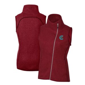 Women's Cutter & Buck  Heather Red Charlotte Knights Mainsail Sweater Knit Asymmetrical Full-Zip Vest