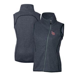 Women's Cutter & Buck  Heather Navy Louisville Bats Mainsail Sweater Knit Asymmetrical Full-Zip Vest