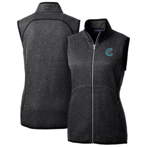 Women's Cutter & Buck  Heather Charcoal Charlotte Knights Mainsail Sweater Knit Full-Zip Vest
