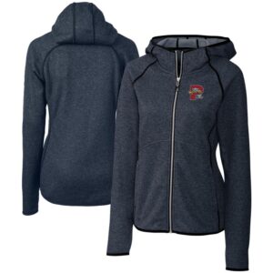 Women's Cutter & Buck  Heather Navy Portland Sea Dogs Mainsail Sweater Knit Raglan Full-Zip Hoodie