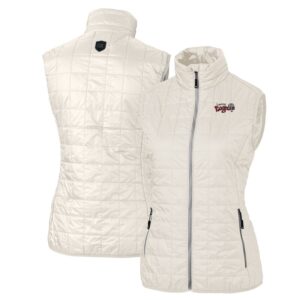 Women's Cutter & Buck Oatmeal Lansing Lugnuts Rainier PrimaLoft Eco Insulated Full-Zip Puffer Vest