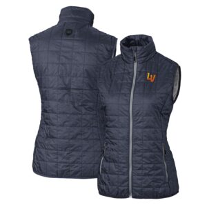 Women's Cutter & Buck Heather Navy Las Vegas Aviators Rainier PrimaLoft Eco Insulated Full-Zip Puffer Vest