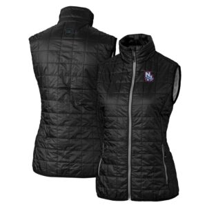 Women's Cutter & Buck Black New Hampshire Fisher Cats Rainier PrimaLoft Eco Insulated Full-Zip Puffer Vest