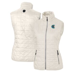 Women's Cutter & Buck Oatmeal Charlotte Knights Rainier PrimaLoft Eco Insulated Full-Zip Puffer Vest
