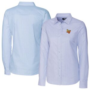 Women's Cutter & Buck  Light Blue Las Vegas 51s Stretch Oxford Stripe Long Sleeve Button-Up Dress Shirt