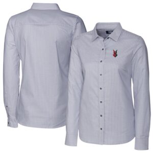 Women's Cutter & Buck  Charcoal Indianapolis Indians Stretch Oxford Stripe Long Sleeve Button-Up Dress Shirt