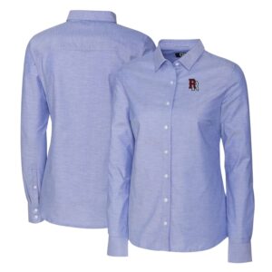 Women's Cutter & Buck Blue Round Rock Express Stretch Oxford Long Sleeve Tri-Blend Button-Up Dress Shirt