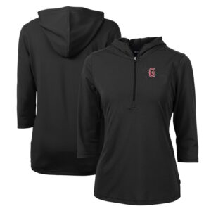 Women's Cutter & Buck  Black Greenville Drive Virtue Eco Pique Recycled 3/4-Sleeve Half-Zip Pullover Hoodie