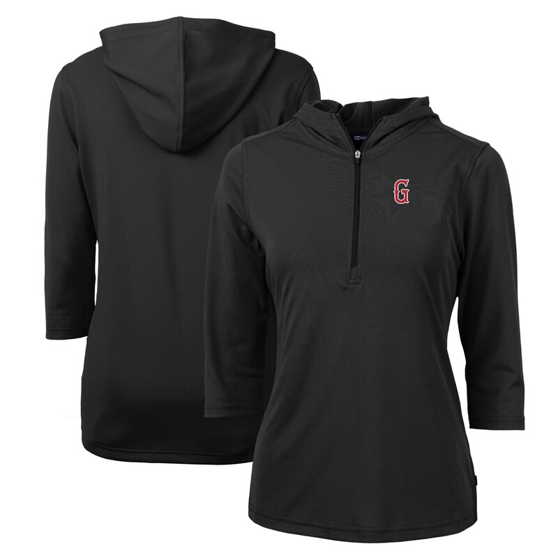Women's Cutter & Buck Black Greenville Drive Virtue Eco Pique Recycled 3/4-Sleeve Half-Zip Pullover Hoodie