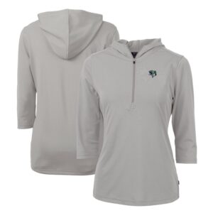 Women's Cutter & Buck  Gray Gwinnett Stripers Virtue Eco Pique Recycled 3/4-Sleeve Half-Zip Pullover Hoodie